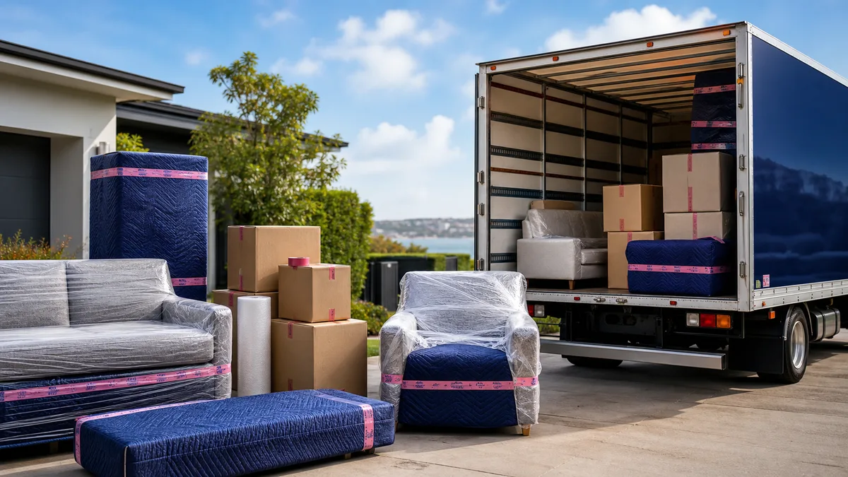 Interstate household removals service with wrapped furniture